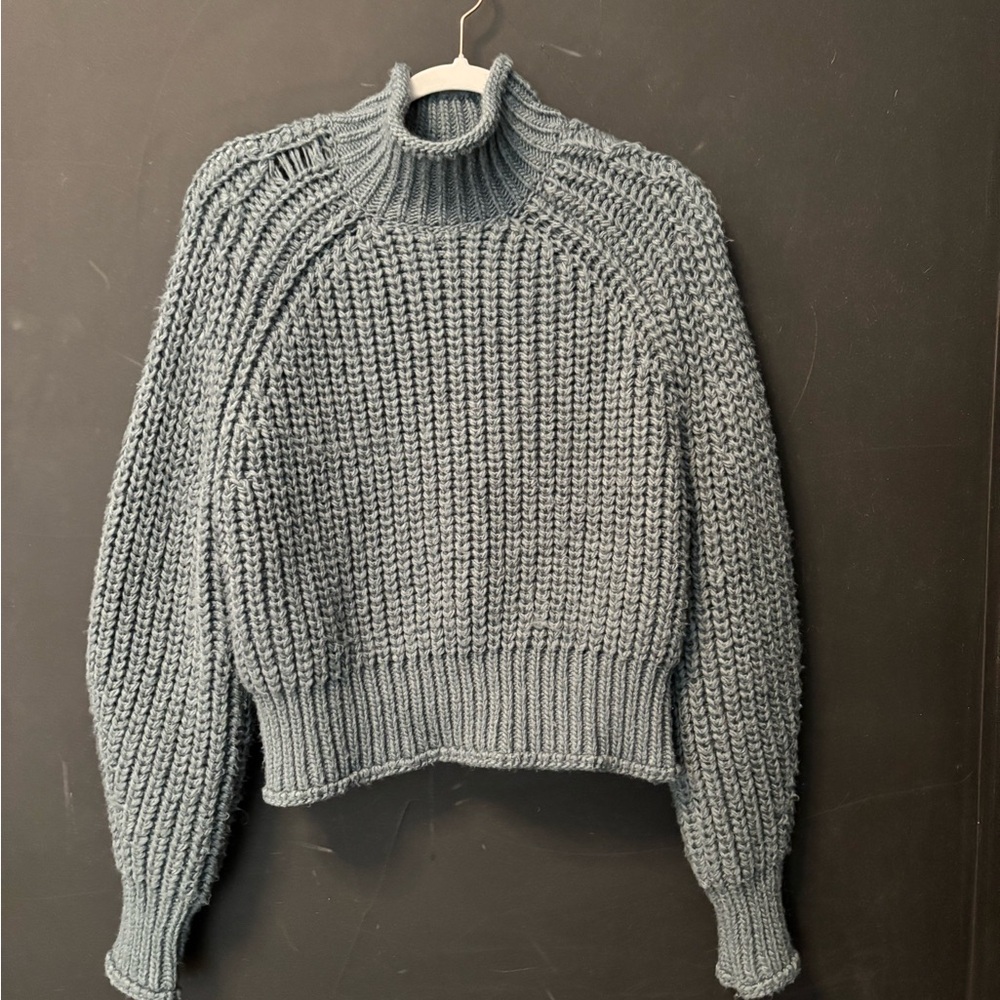 Chunky Knit Turtleneck Sweater - Green/Blue